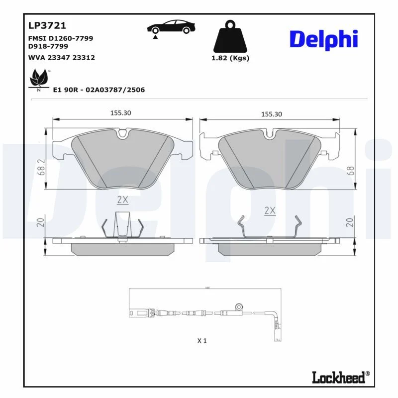 BMW E63 E64 E82 E90 E92 E93 Fren Balatası Ön DELPHI LP3721