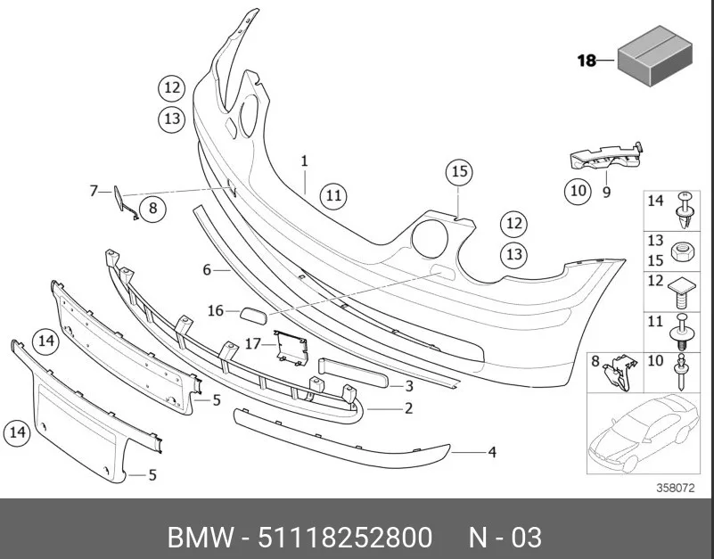 BMW Kapak Sis Farı Sağ 51118252800
